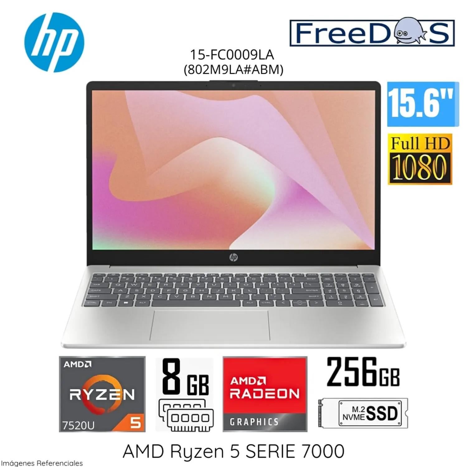 Laptop HP 15-FC0009LA AMD Ryzen 5-7520U 8GB RAM 256GB SSD 15.6" FHD - Silver